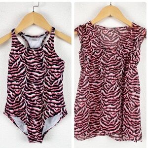 Milly Minis Pink Zebra‎ Print Swimsuit and Coverup - 6/7